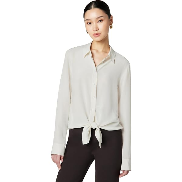 Theory Women's Wide Tie Neck Blouse, Mink, M at Amazon Women's